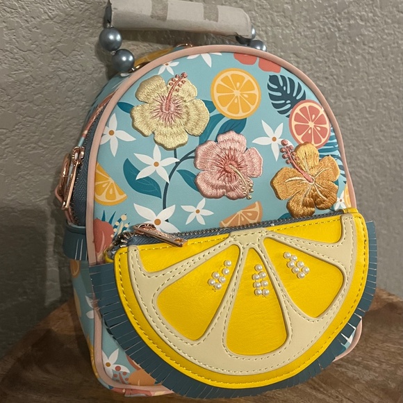 Loungefly Tropical Lemon Floral Convertible Mini Backpack/Crossbody Bag - Picture 1 of 2